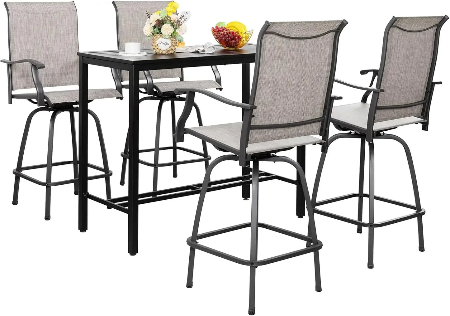5 Piece Patio Swivel Bar Set Outdoor High Top Bistro Set for Garden