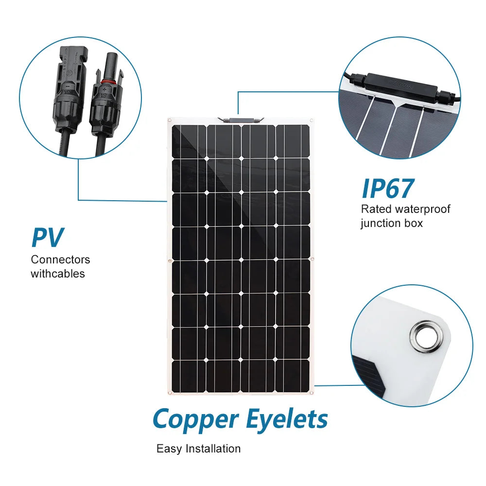 12V Solar Panel 150W 300W 450W Flexible Photovoltaic Charger for Camping