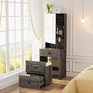 3-in-1 Vanity Desk with LED Lights and Mirror Compact Makeup Table