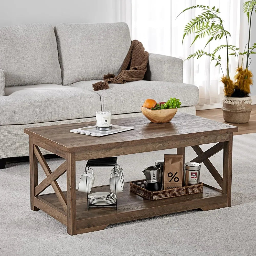 3-Piece Farmhouse Coffee Table Set with Charging Station and Storage