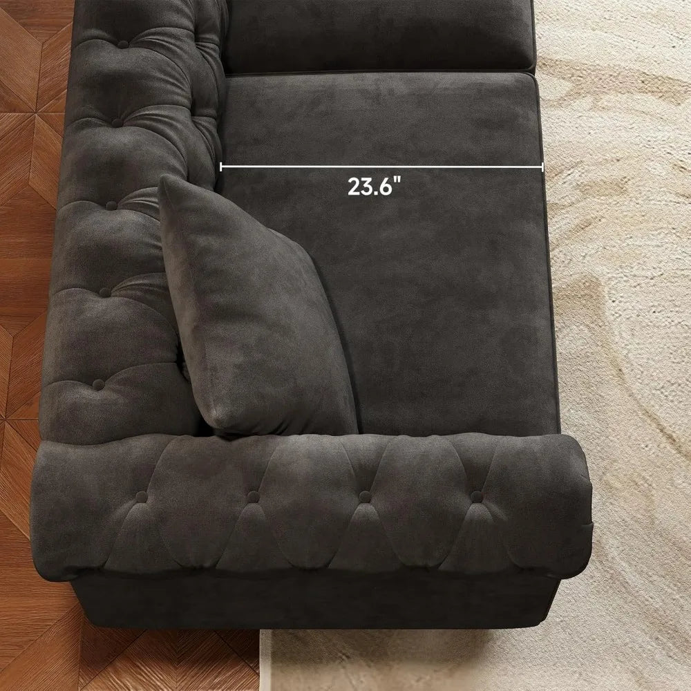 82" Chesterfield Velvet Sofa Couch Tufted Rolled Arms Deep Seat for Living Room