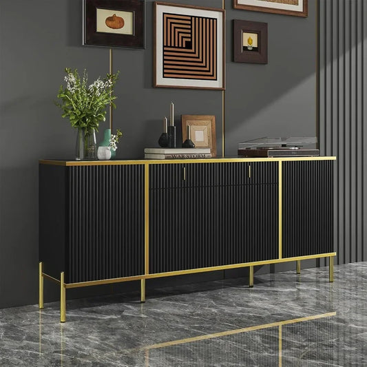 60" Modern Sideboard Buffet Cabinet Fluted Storage Adjustable Shelves