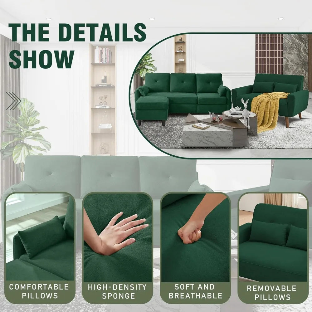 Modern 2 Piece Sofa Set L Shaped Sectional Couch Loveseat