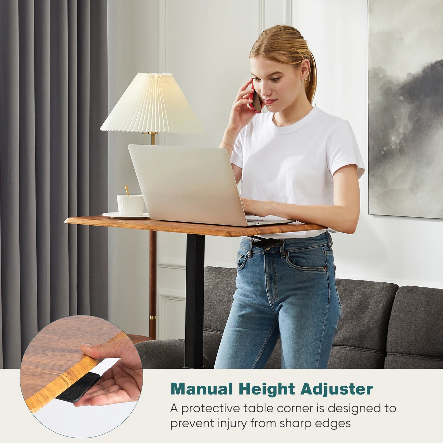 Height Adjustable Portable Computer Desk Mobile Workstation with Wheels