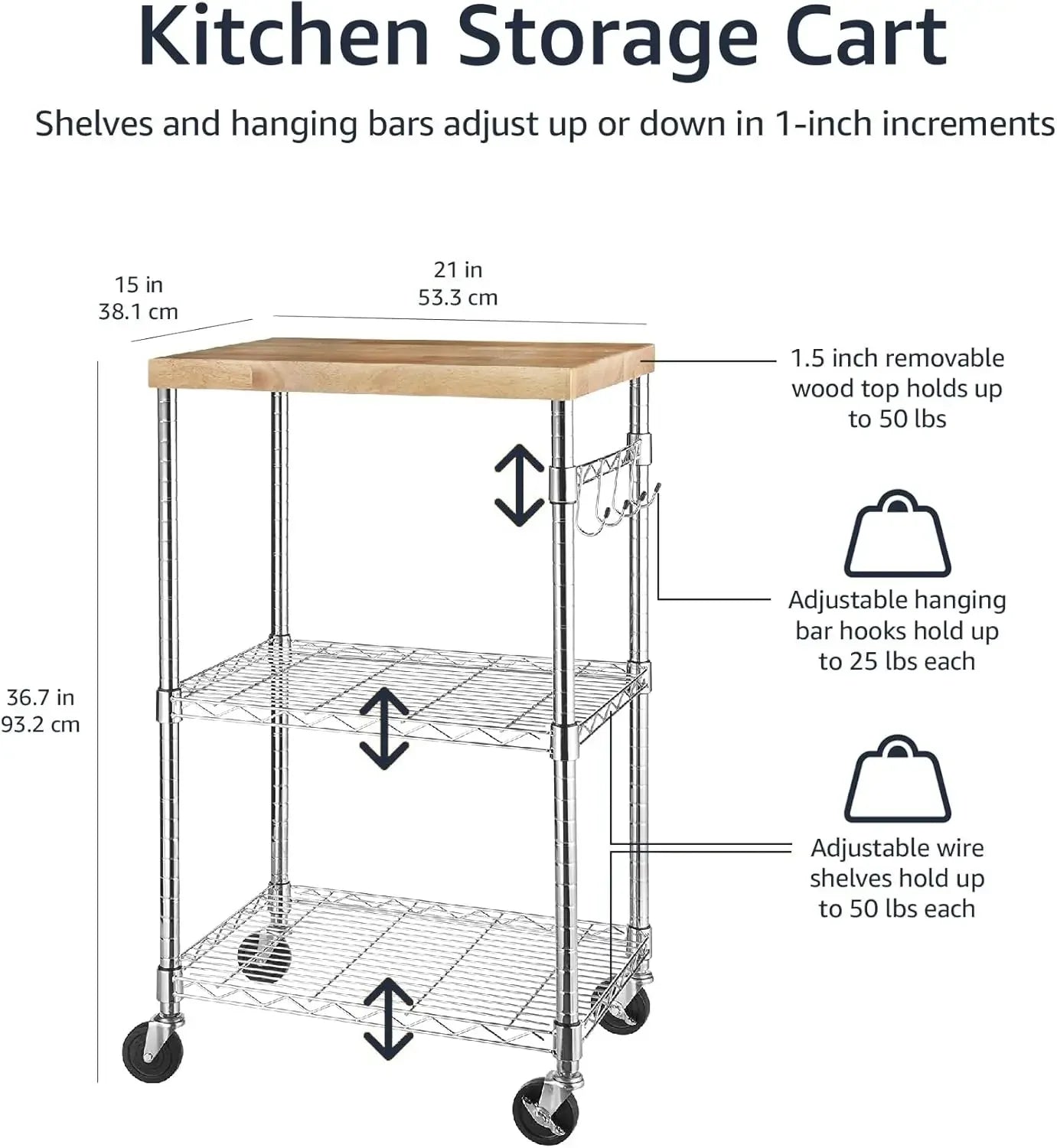 Kitchen Storage Microwave Rack Cart Adjustable Shelves 175lb Capacity