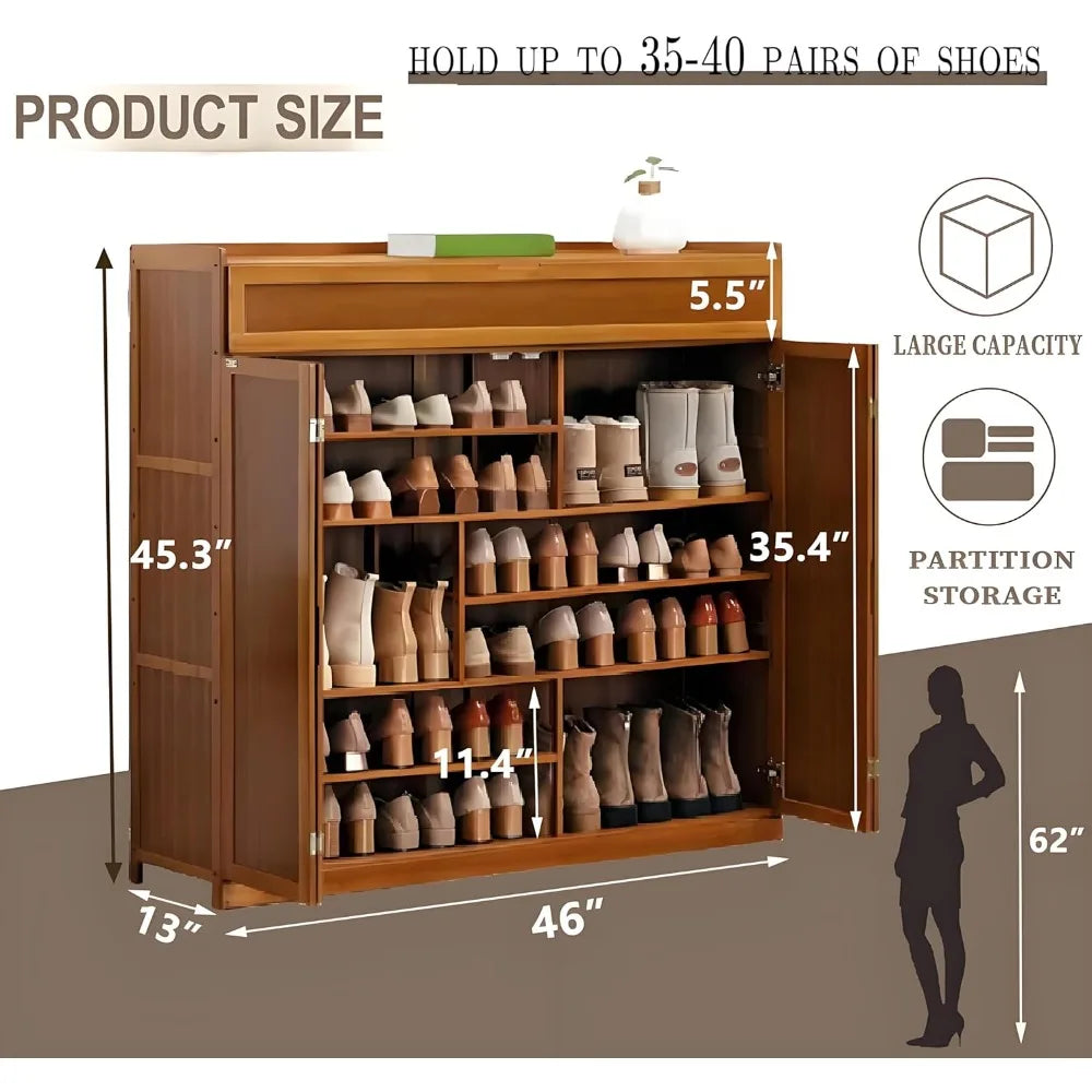 Bamboo Shoe Cabinet 8-Tier Freestanding Storage Organizer Rack for Shoes