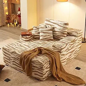 Oversized Chaise Lounge Chair Indoor Sleeper Couch Faux Fur Reading Chair