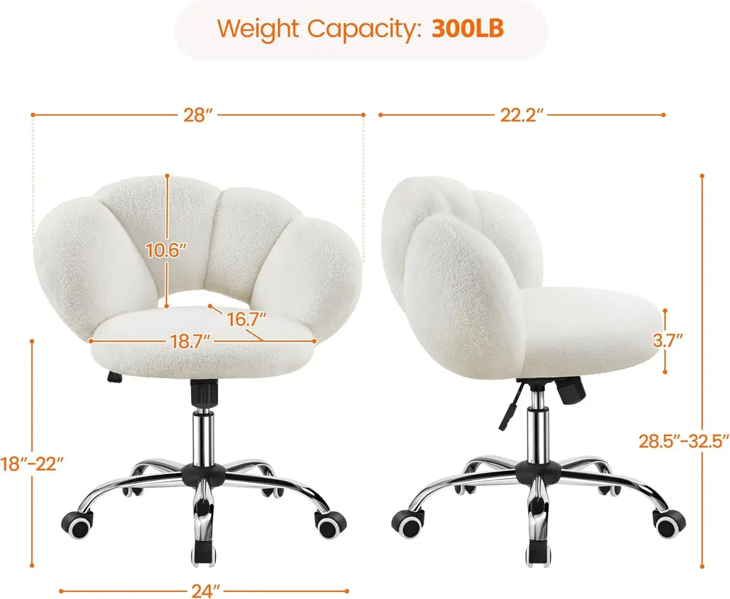 Boucle Upholstered Desk Chair Cloud-Shaped Adjustable Office Chair Rolling Wheels
