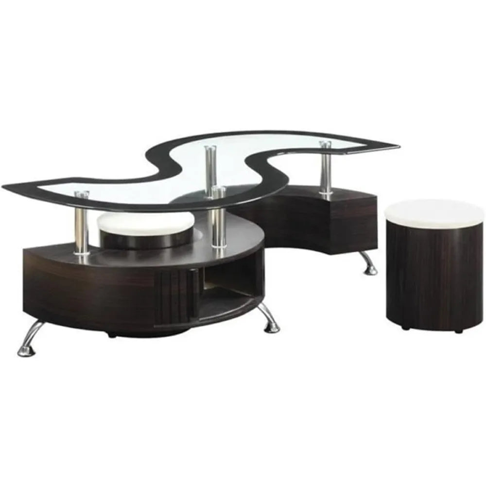 Cappuccino Coffee Table Set Modern Glass Wood Living Room Furniture