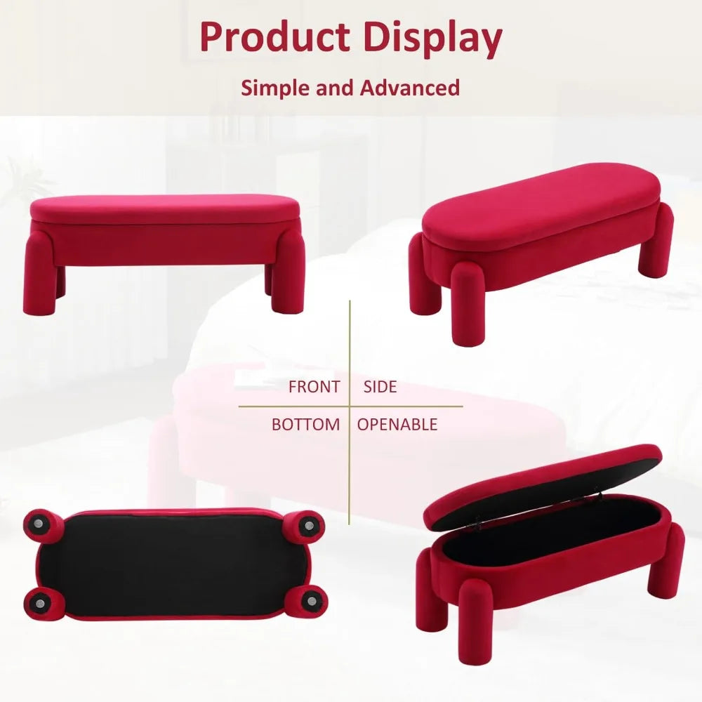 Modern Upholstered Storage Bench 44.75 Inch Velvet Ottoman for Home