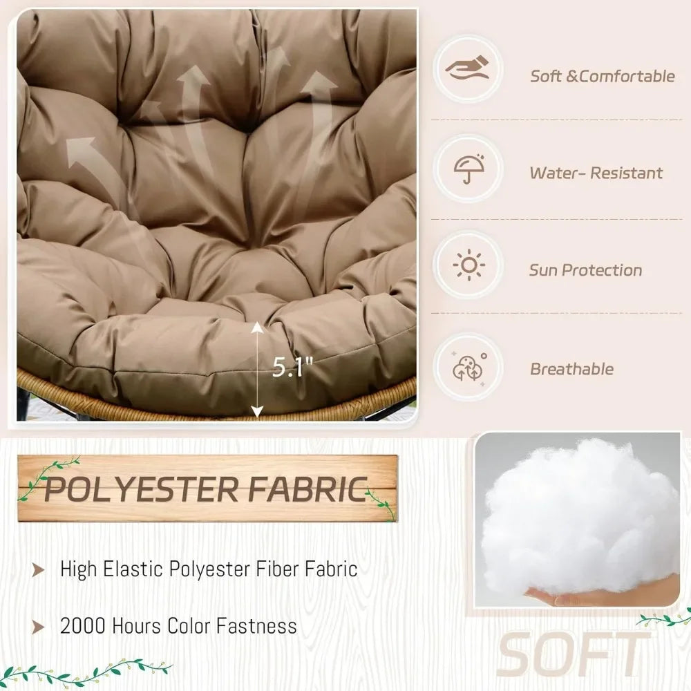 Outdoor Papasan Rocking Chair with Padded Cushion PE Rattan Lounge