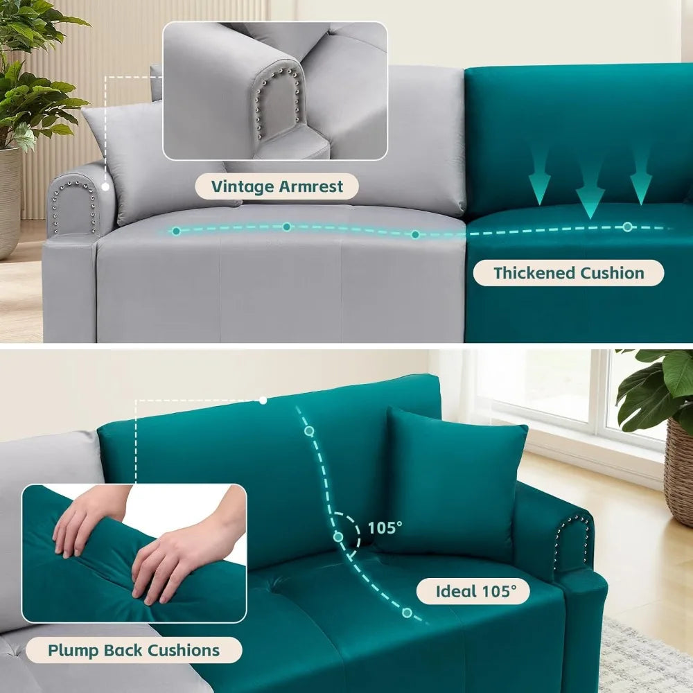 Ljustra 87 Inch Modular Sectional Sofa Velvet Sleeper USB Ports