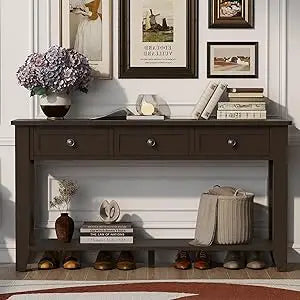 Farmhouse Modern Console Table 55.4 Inch Entryway Sofa Table with Drawers