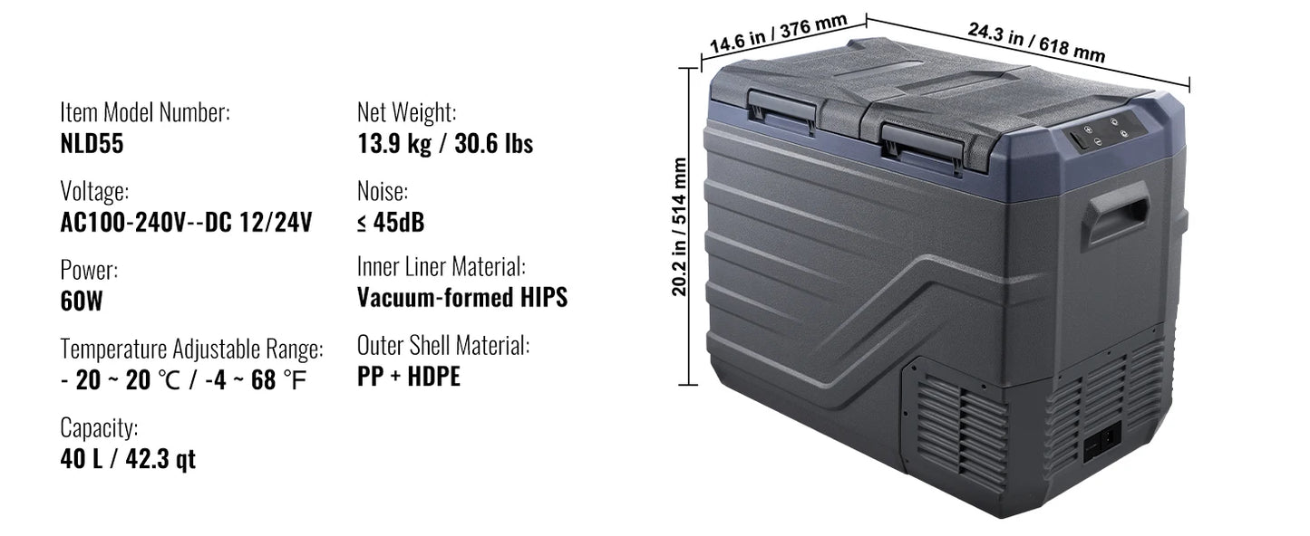 Portable Car Refrigerator 8L to 75L Bluetooth Adjustable Temp for Camping