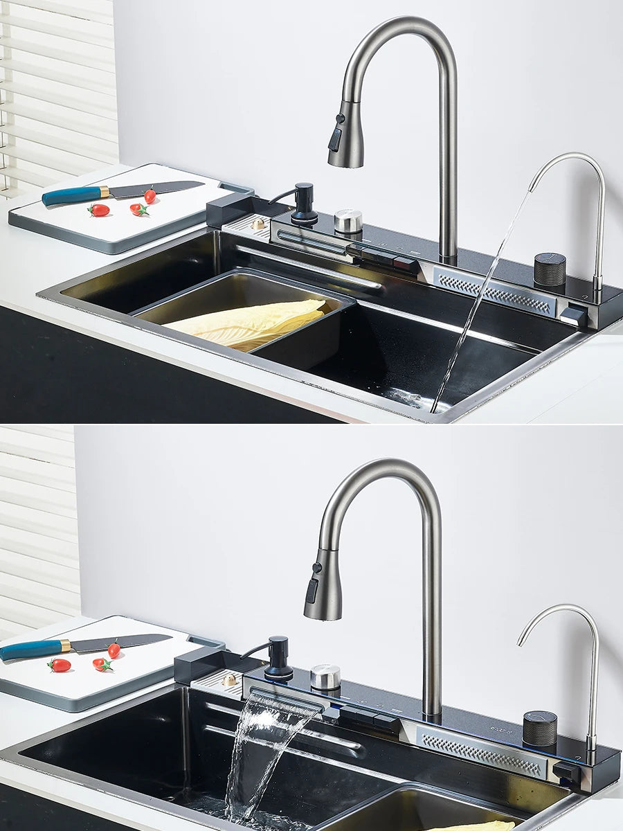 Large Stainless Steel Kitchen Sink 75x45cm with Faucet Digital Display