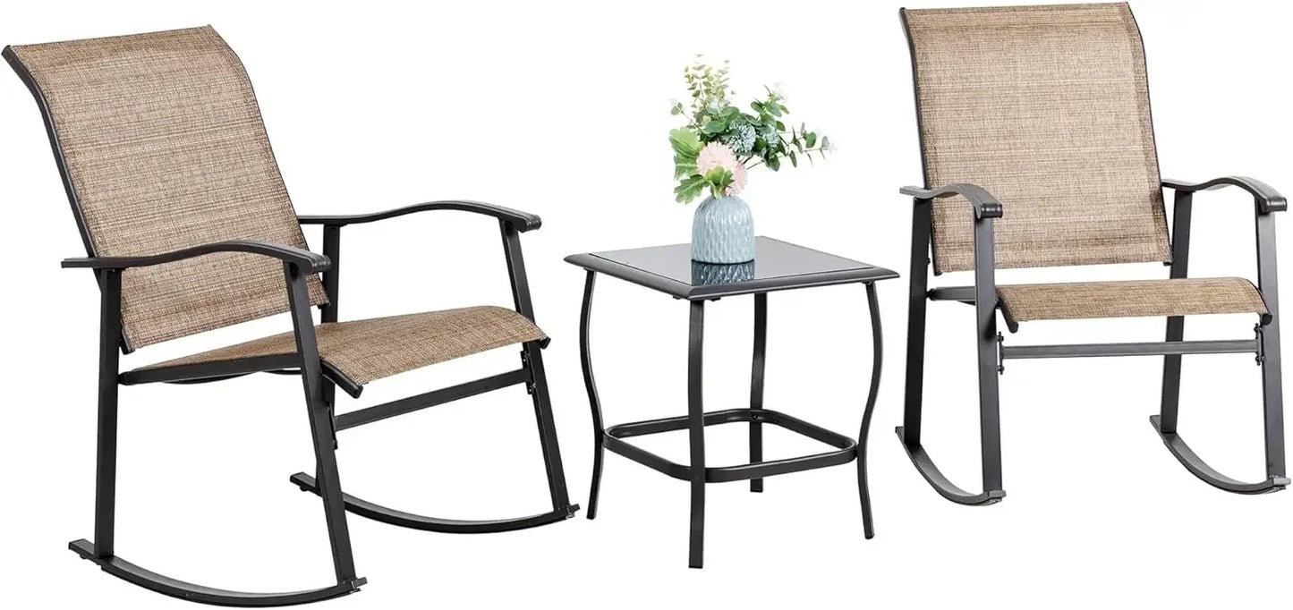 Ljustra 3 Piece Outdoor Rocking Bistro Set Patio Furniture Chairs