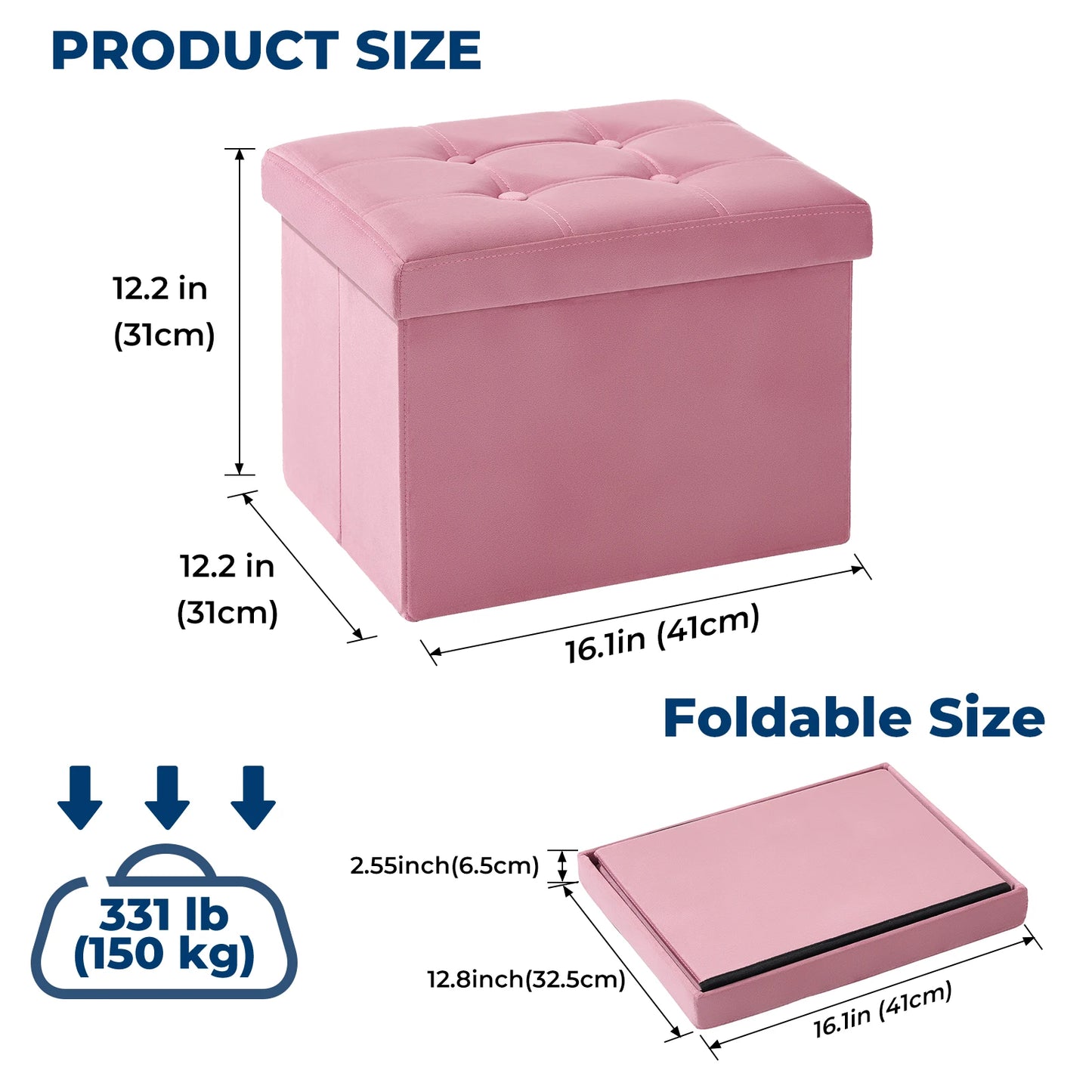 Ljustra 16 Inch Foldable Storage Ottoman Velvet Footrest Stool for Home