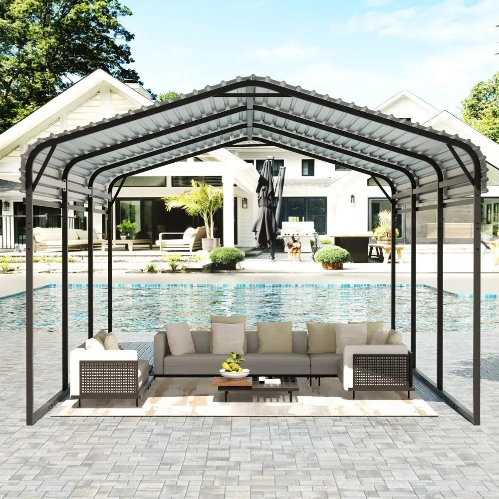 Heavy Duty 10x15 FT Metal Carport Galvanized Steel Roof Outdoor Shelter