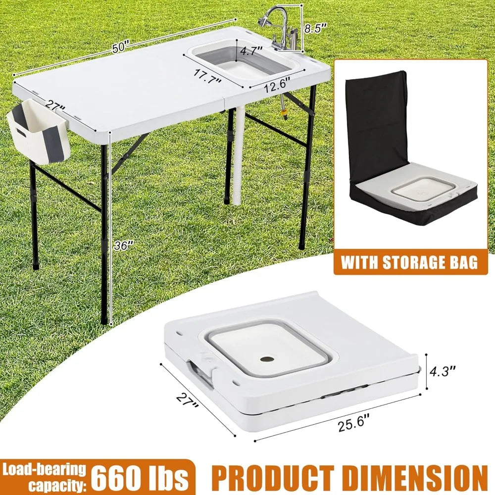 Portable Fish Cleaning Table with Sink and Faucet for Camping