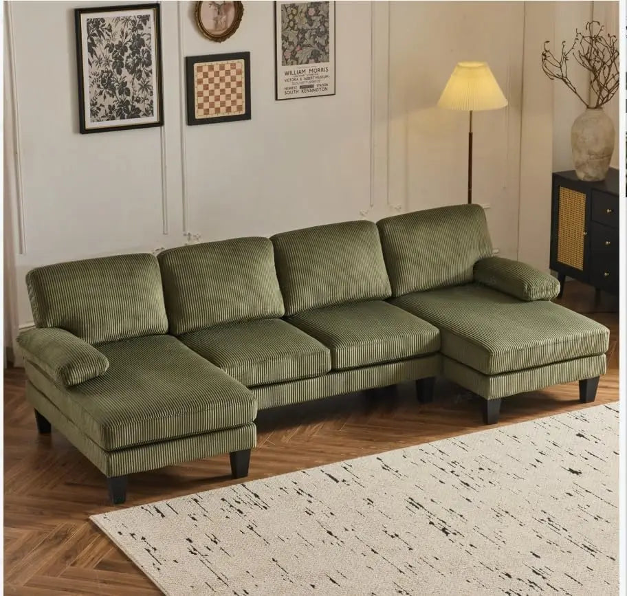 Ljustra Modern U-Shape Couch, 4-Seat Chenille Sectional Sofa, Burnt Orange, 110"