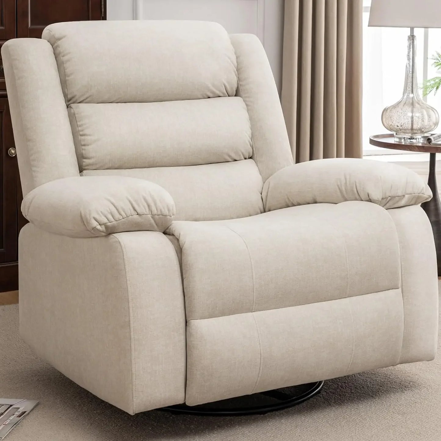 Recliner Chair Oversized Rocking Chair with Massage Heat Beige