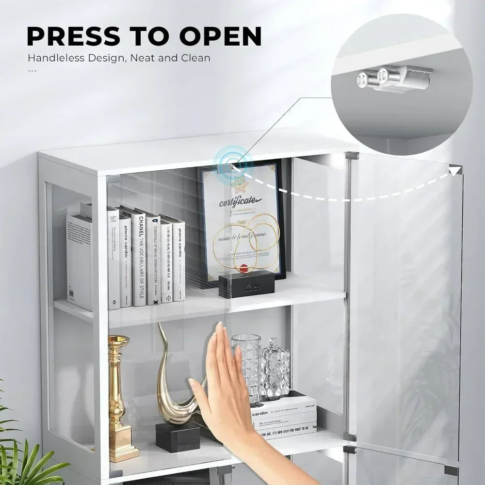 Display Cabinet 4-Tier Curio Cabinet Bookcase with LED Light for Collectibles