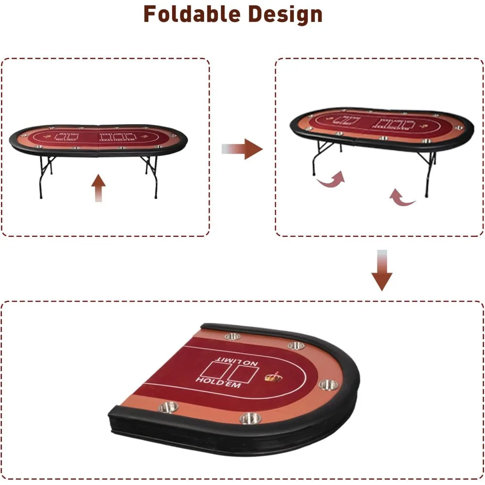 Portable 10 Player Foldable Poker Table with Cup Holders for Casino Fun