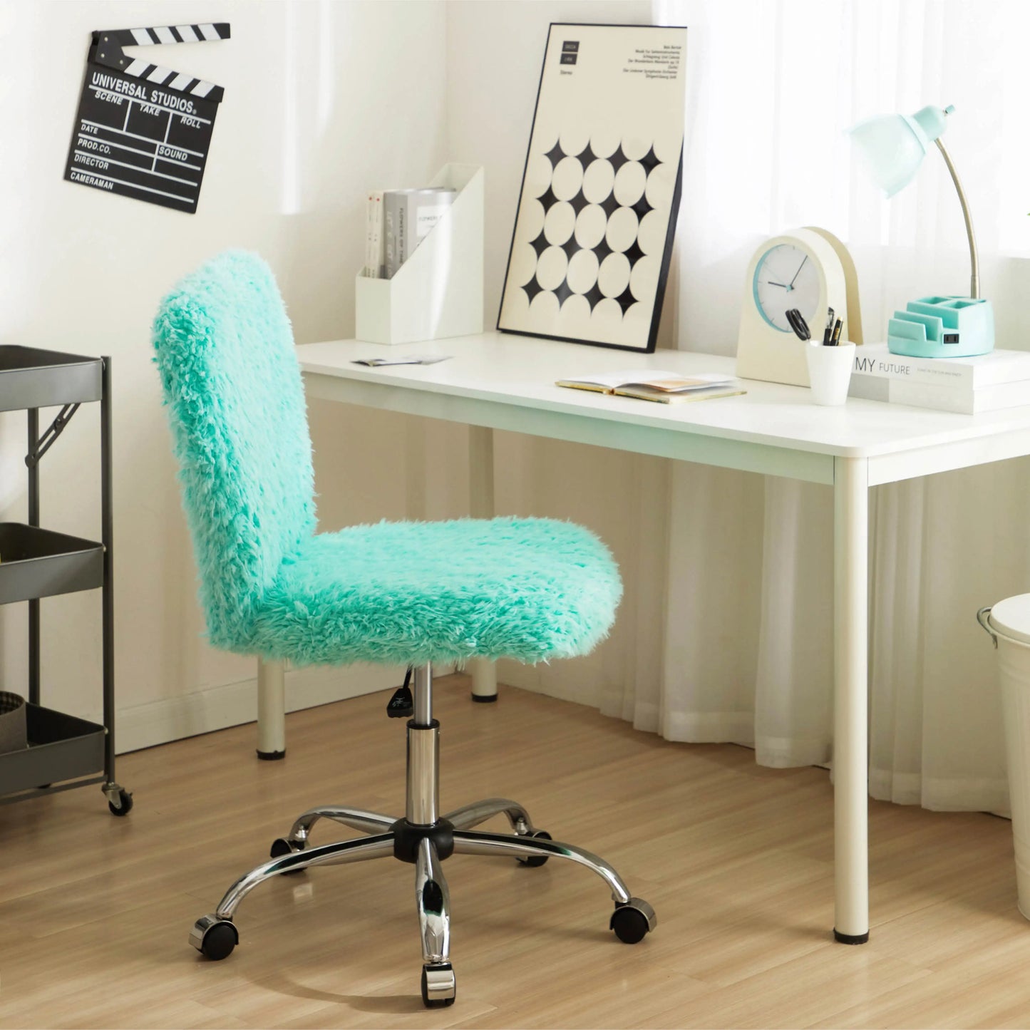 Ljustra Faux Fur Armless Swivel Task Office Chair for Home Office