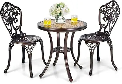 Ljustra 3 Pieces Patio Bistro Set Cast Aluminum Outdoor Table Chairs