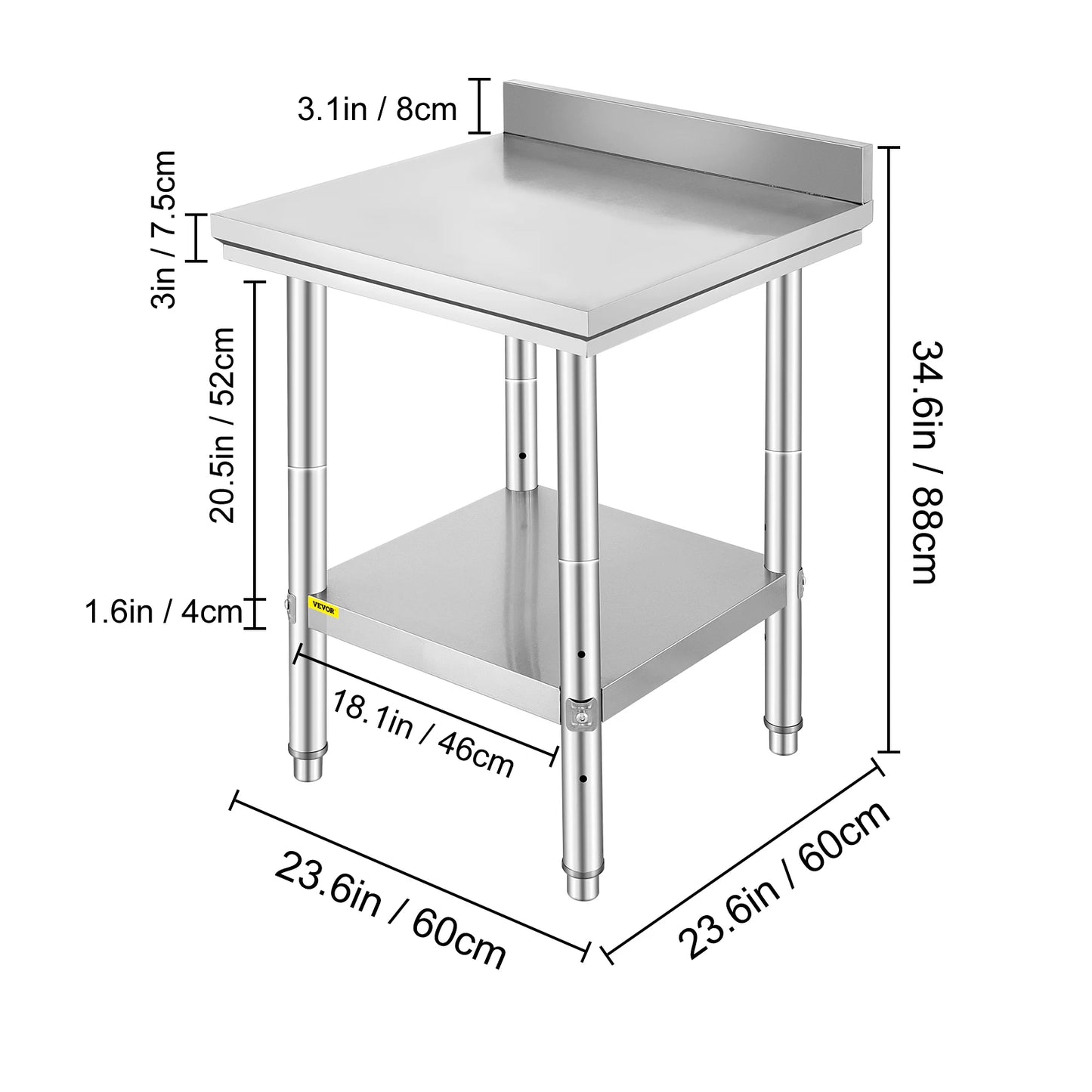 Ljustra Stainless Steel Kitchen Work Table Commercial Catering Prep 330LBS