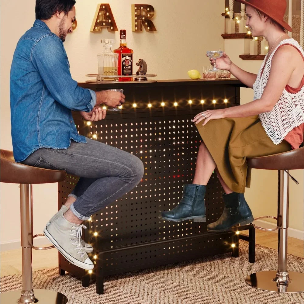 Mini Home Bar Unit with Music Sync LED Light Alcohol Storage Table