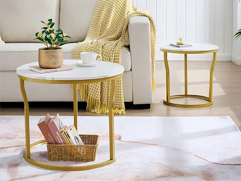 Round Nesting Coffee Tables Set of 2 Minimalist Living Room Furniture