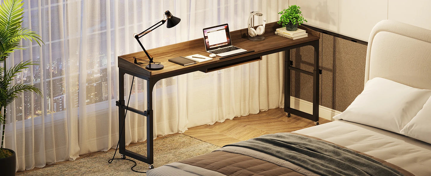 Height Adjustable Overbed Table with Wheels Mobile Laptop Desk Cart