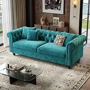 82" Chesterfield Velvet Sofa Couch Tufted Rolled Arms Deep Seat for Living Room