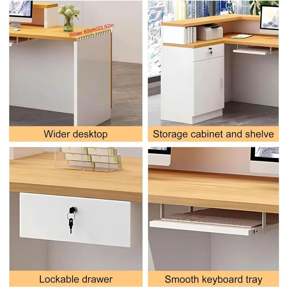 Modern L Shaped Reception Desk with LED Lights Office Front Counter