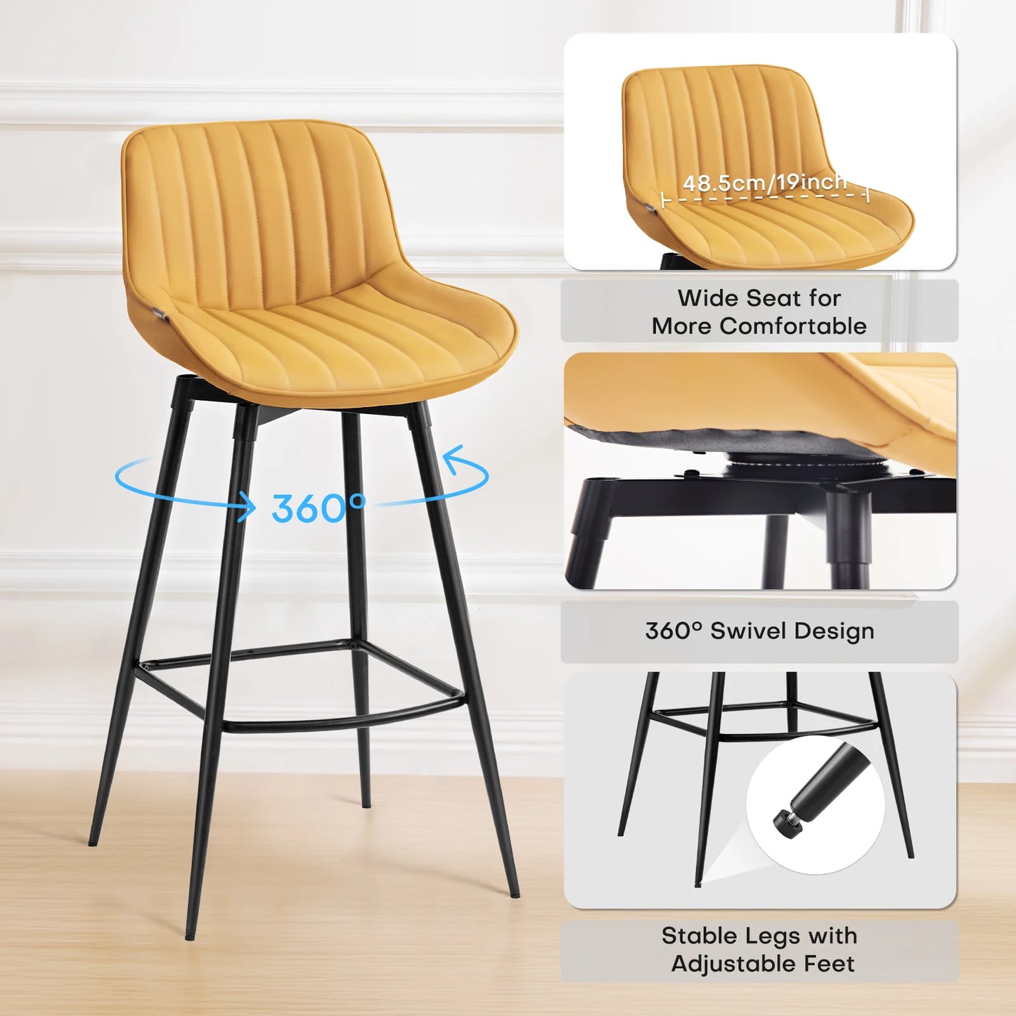 Redlife Swivel Bar Stools Set of 2 Modern Counter Height Dining Chairs