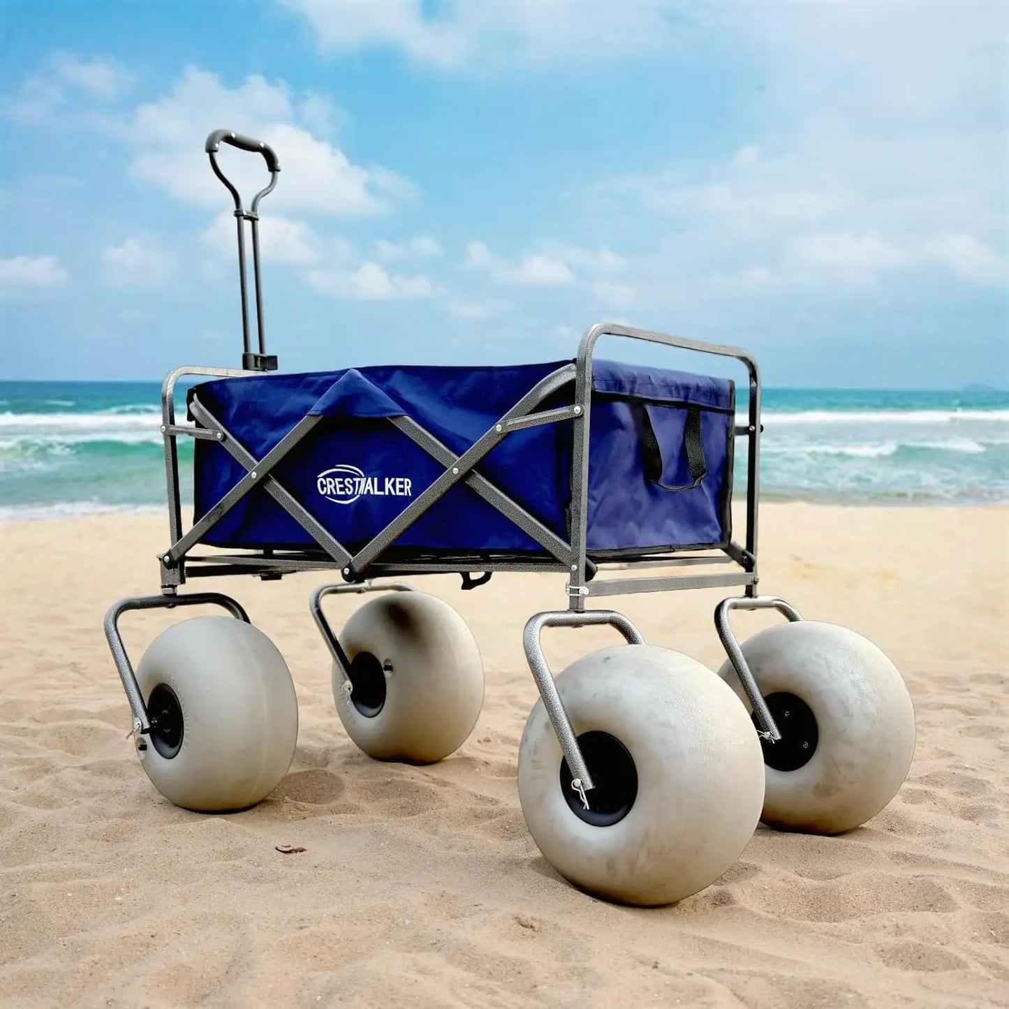 Beach Cart Collapsible Wagon with 13 Inch Balloon Wheels Pump Included