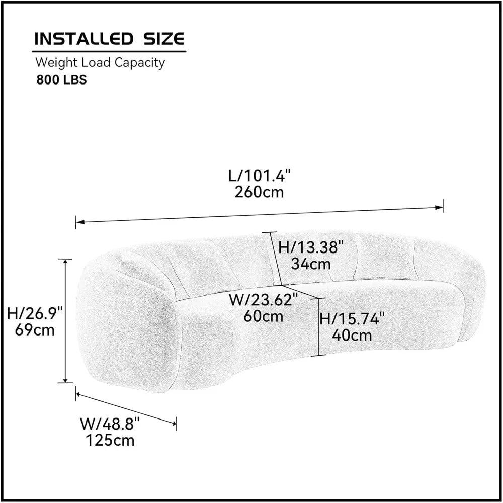 Ljustra 5-Seater Half Moon Sofa, Modern Minimalist Teddy Velvet Oversized Lounge, Blue