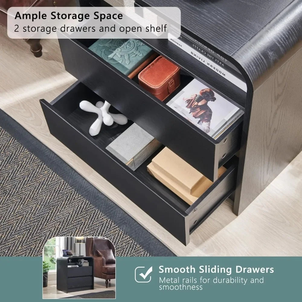 Modern Nightstand with Charging Station Mid Century Bedside Table