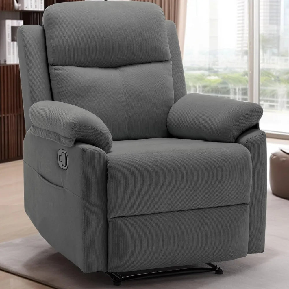 Recliner Chair for Small Spaces Upholstered Manual Recliner with Pockets