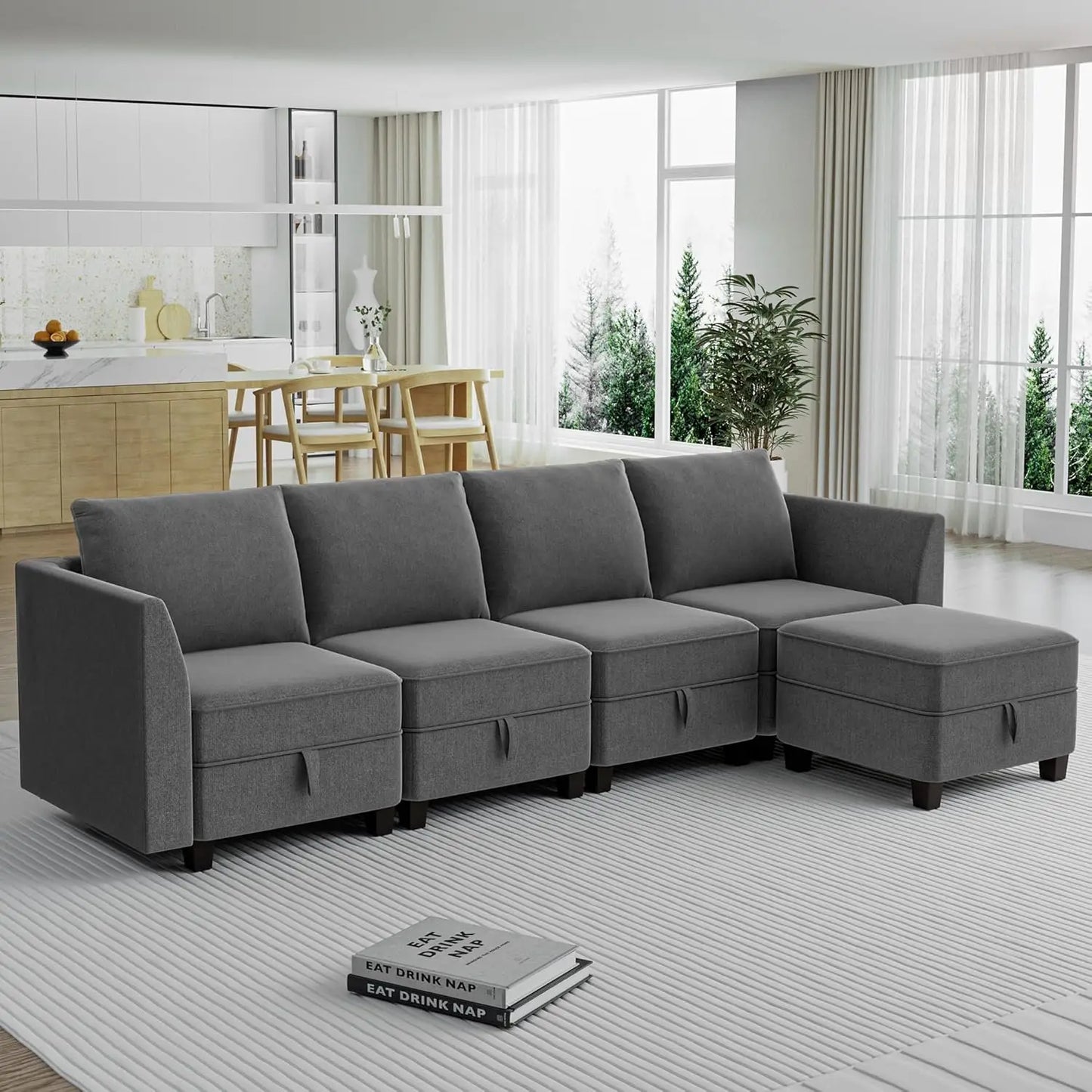 Modular Convertible Sectional Sofa 6-Seat U/L Shape Couch Storage Grey White