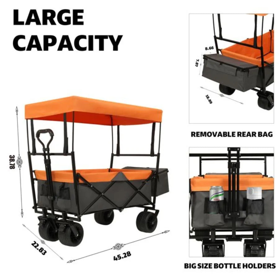 480Lbs Collapsible Wagon with Canopy All Terrain Lightweight Foldable