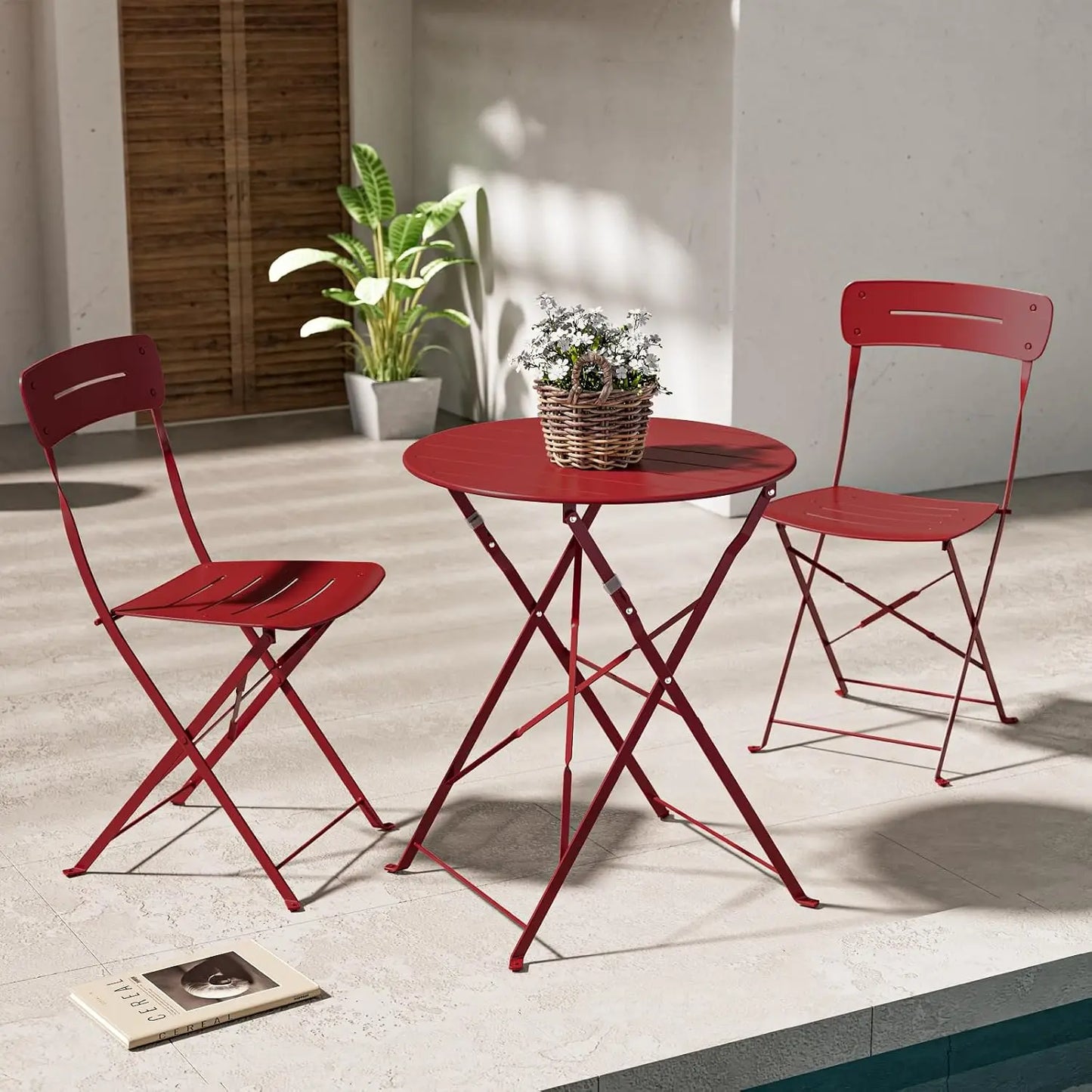 Ljustra Patio Bistro Set 3-Piece Folding Outdoor Furniture Garden Table