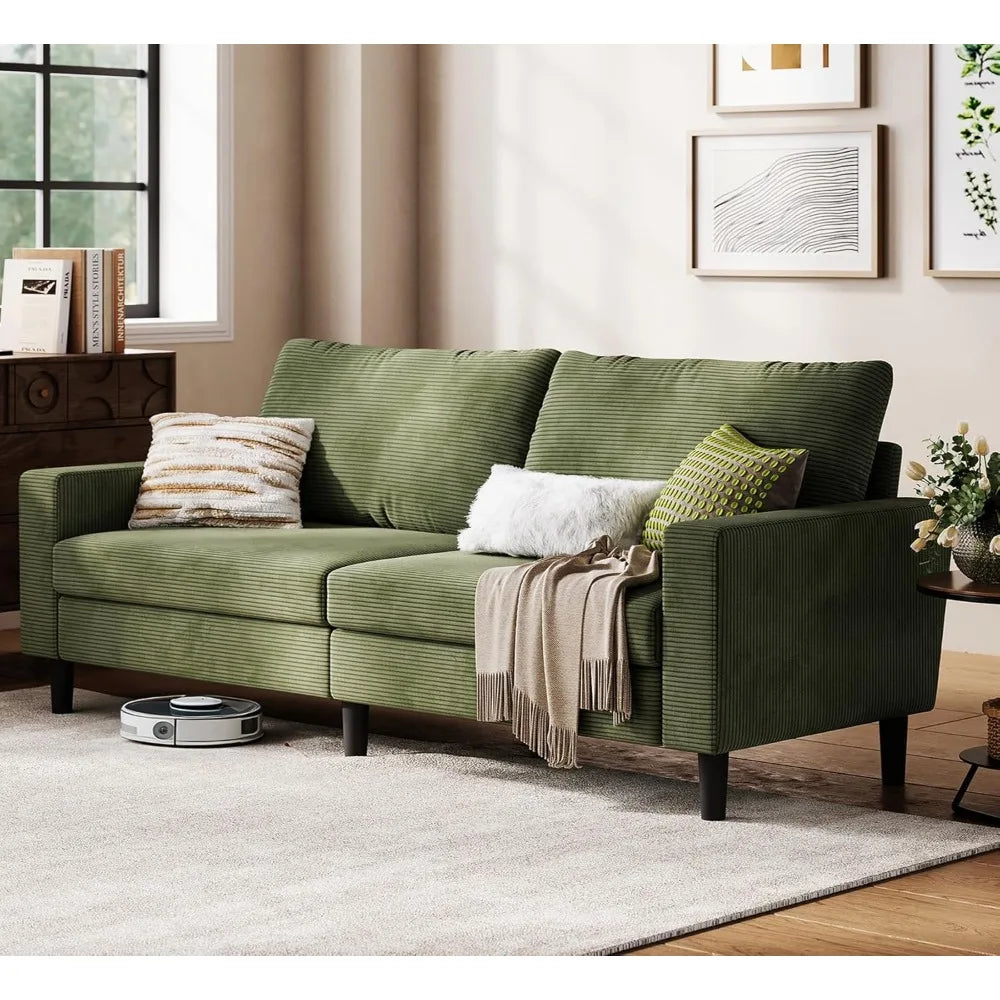 79" Corduroy Loveseat Sofa, Adjustable Seat Depth, Green Couch, Comfy 2–3 Seater