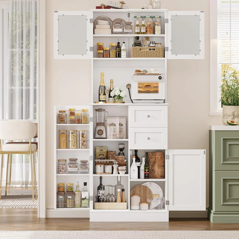 72 Inch Tall Kitchen Pantry Storage Cabinet Modern Hutch with Doors Shelves