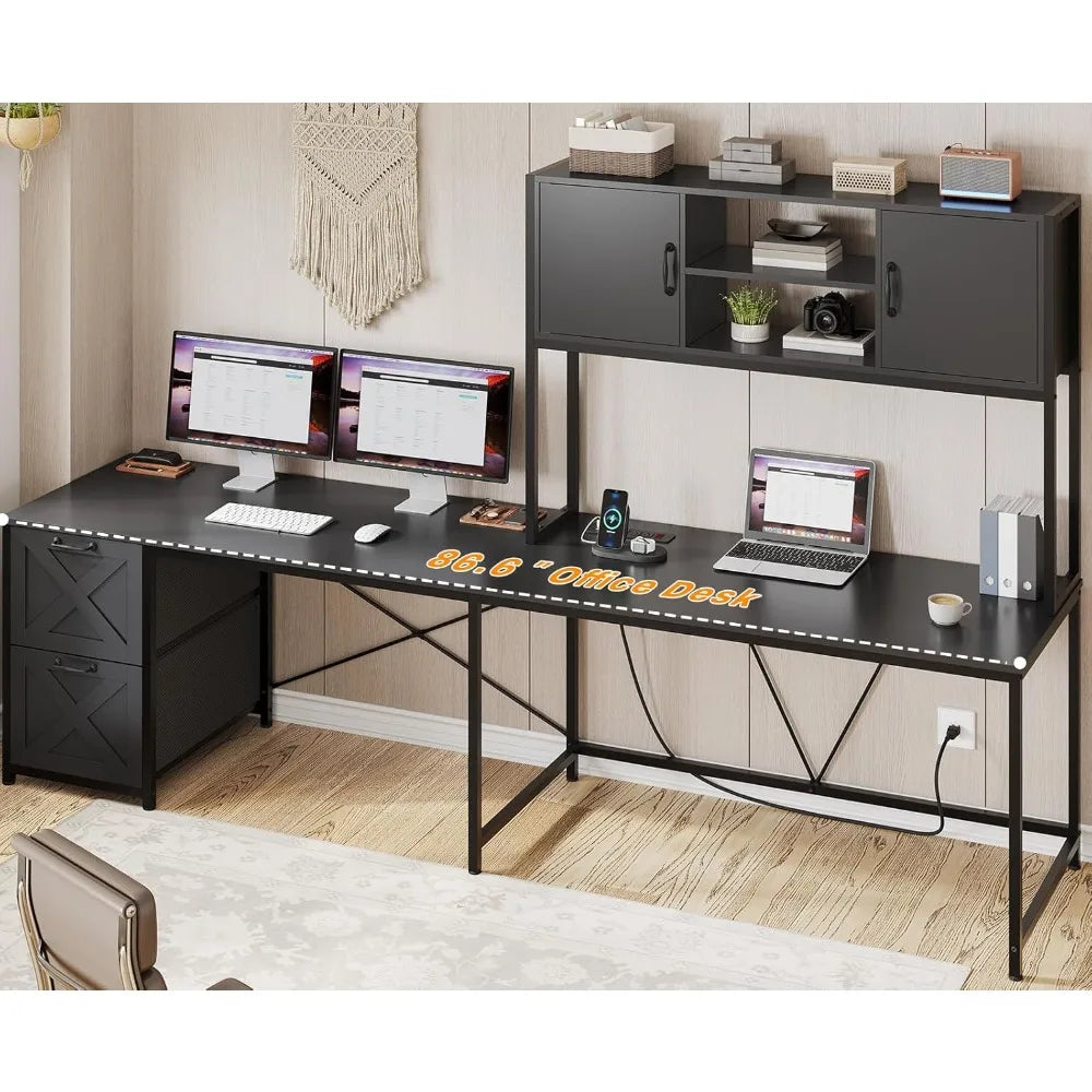 L Shaped Corner Computer Desk with Drawers Power Outlet Gaming Desk