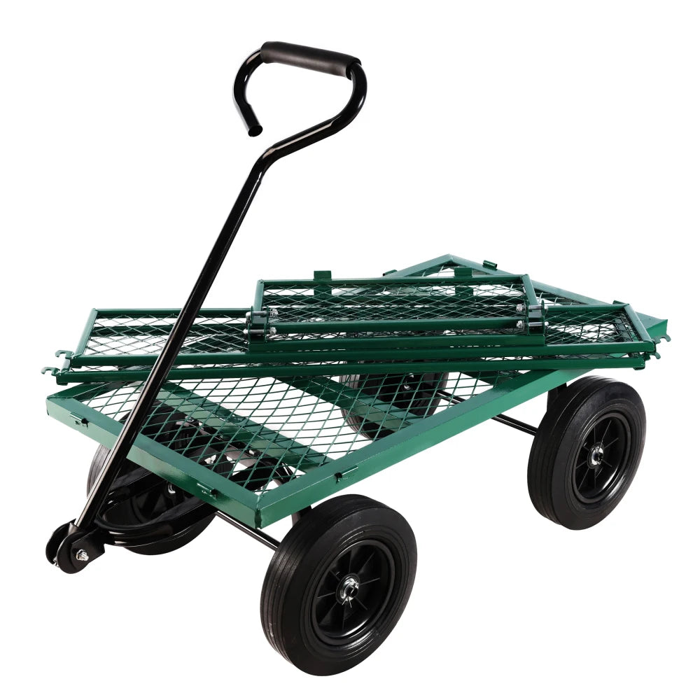 Green Solid Wheel Garden Wagon Cart for Easy Firewood Transport