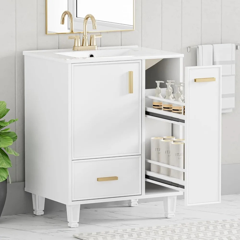 24 Inch Bathroom Vanity with Ceramic Sink Modern Storage Rack