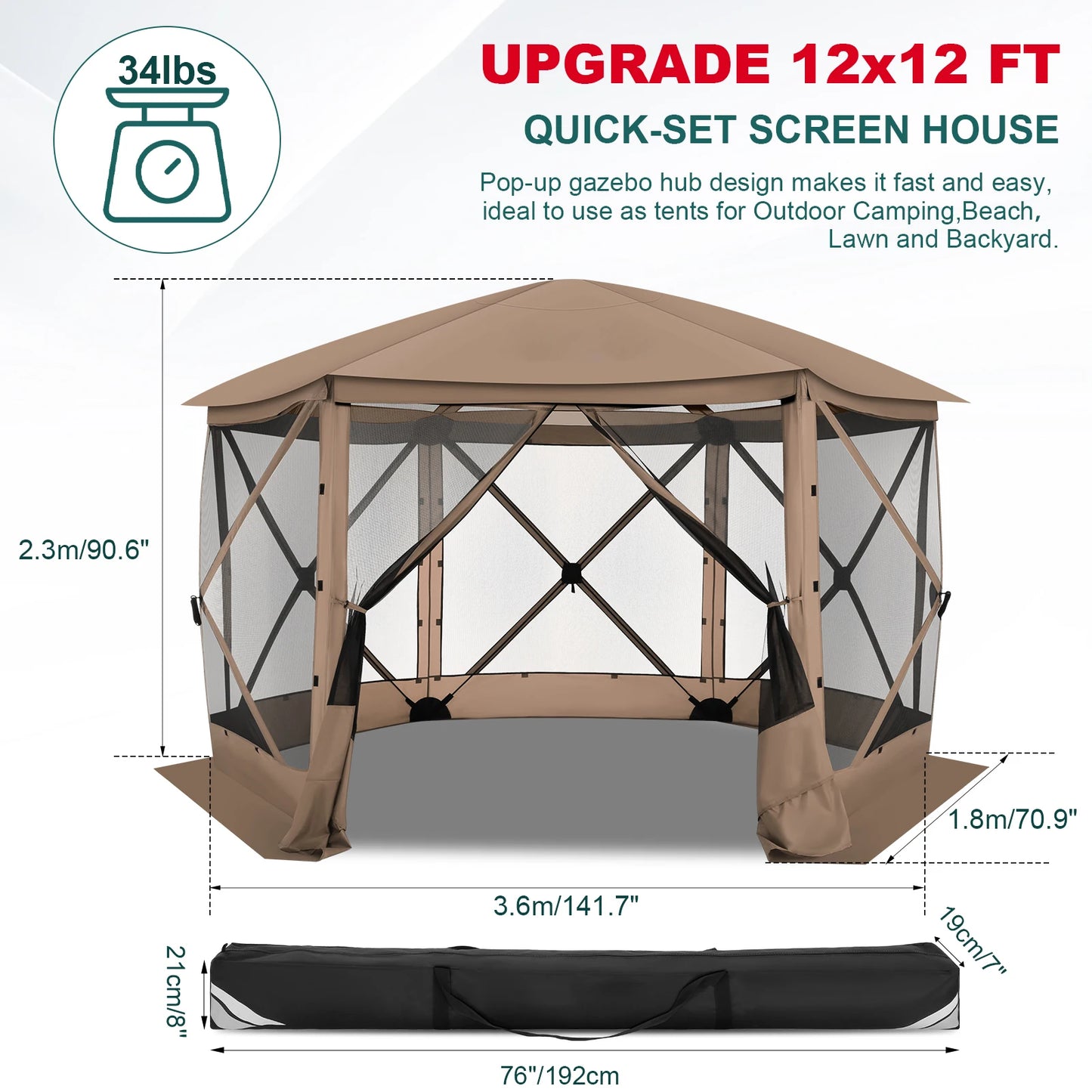 Ljustra Pop Up Gazebo Screen Tent 12x12 Camping with Removable Roof