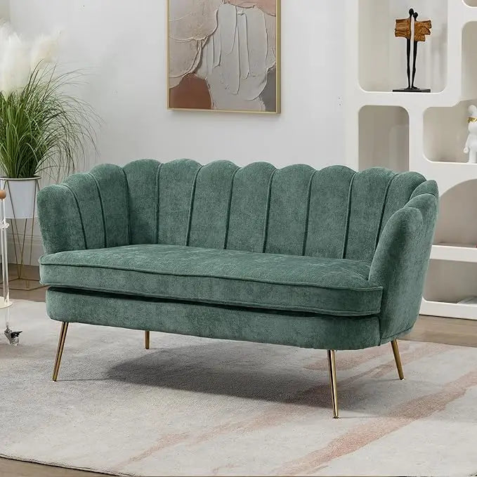59 Inch Modern Chenille Loveseat Sofa Small Couch with Flower Back
